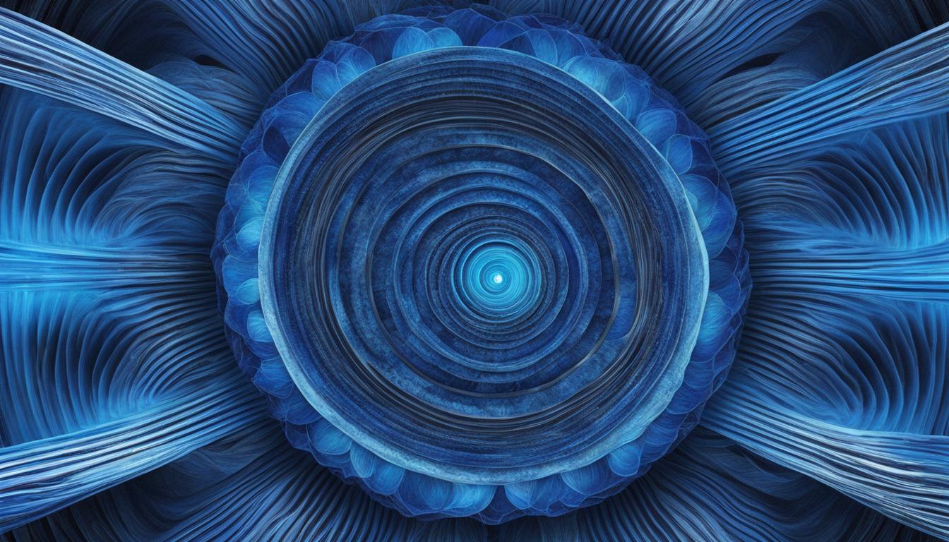 an image depicting the Throat Chakra as a vibrant blue vortex of energy, radiating from the center of the neck and spreading outwards