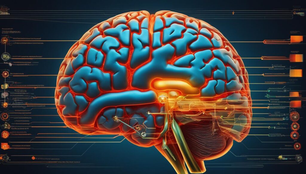 a cross-section of a brain, highlighting the frontal lobe in a distinct color. Show various arrows pointing towards different sections of the frontal lobe, indicating its role in decision-making, personality, planning and organizing, problem-solving, and emotional regulation.