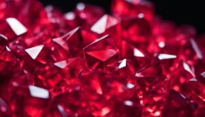 A close-up view of light red crystals, glowing softly in the light. The crystals have a smooth surface with subtle variations in color and texture.