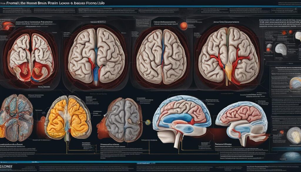 A cross-section view of the human brain with a highlighted frontal lobe area