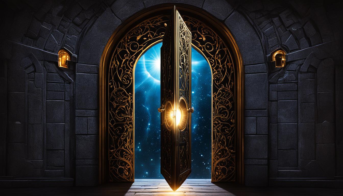 Visualize your dreams becoming reality through a keyhole, while a burst of light illuminates the path ahead.
