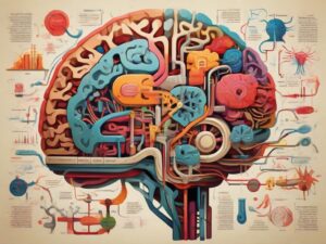 A vibrant and colorful illustration depicting the many different areas of the brain in artistic way