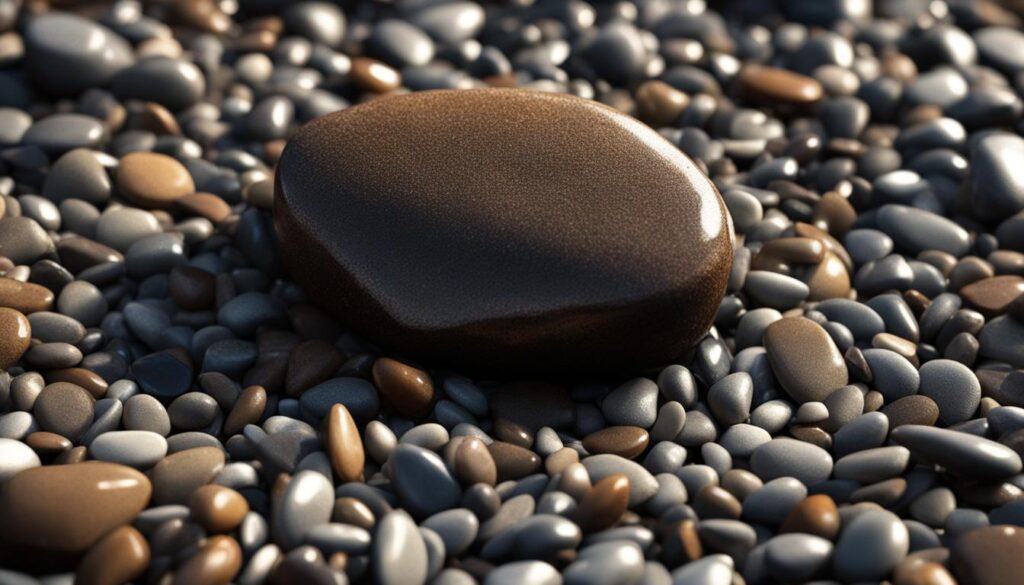 an image of a kidney with jagged, rough edges surrounded by small, scattered pebbles.