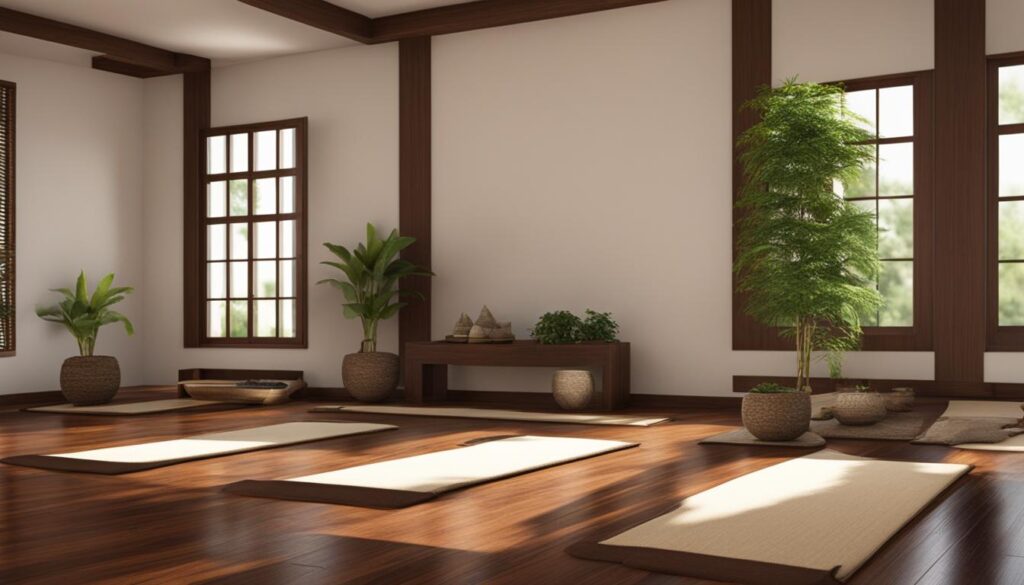an Isha Kriya meditation space setup with a serene and peaceful atmosphere.